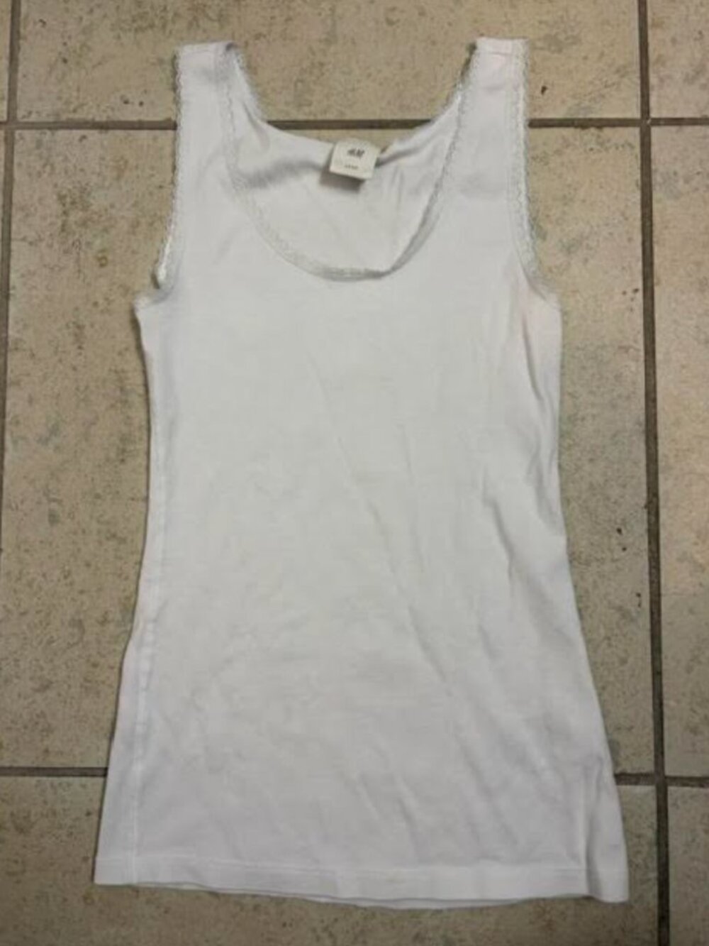 H&M Women's White Tank Top Small Lace Trim Scoop Neckline